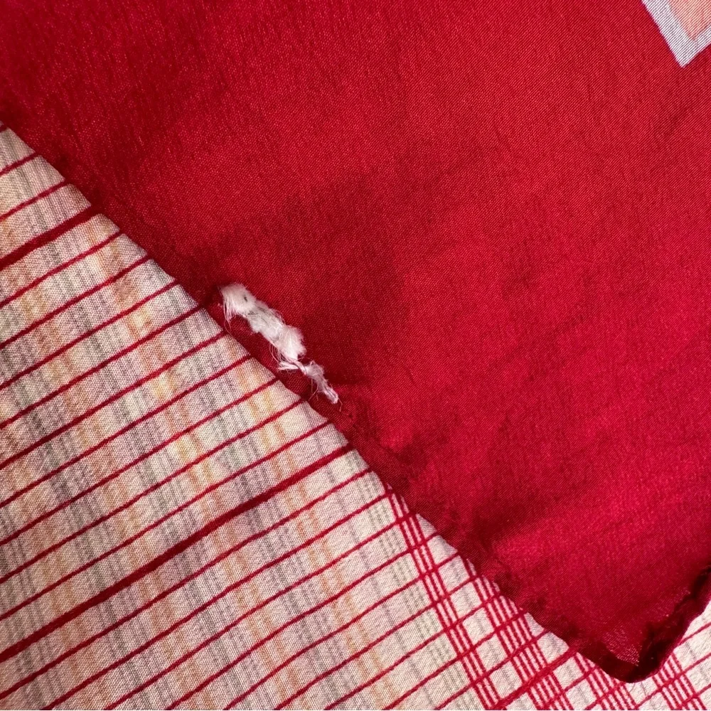 Vintage Cacharel Plaid Tartan Silk Feel Square Scarf 26x26 Red Cream French Chic